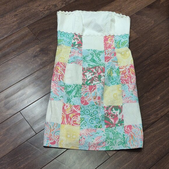 Lilly Pulitzer Franco Patchwork Strapless Tie Back Mini Dress SIZE 4 - Picture 3 of 8